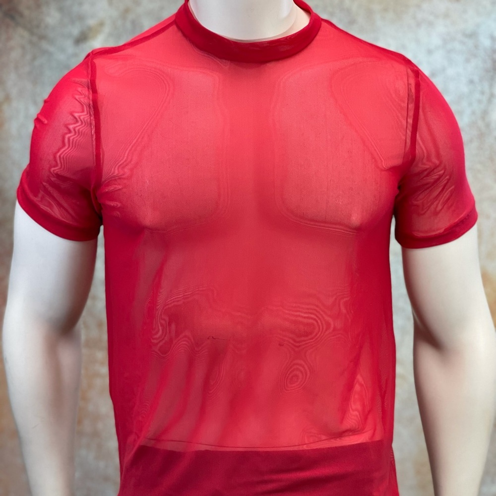 Red Sheer Body Conscious Fitted Tee Gothic Top